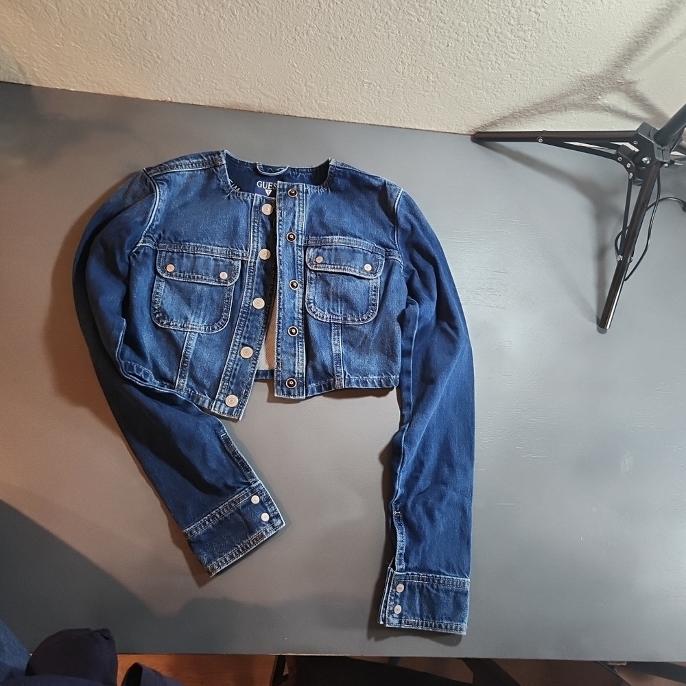 Guess Dark Blue Cropped Jean Jacket